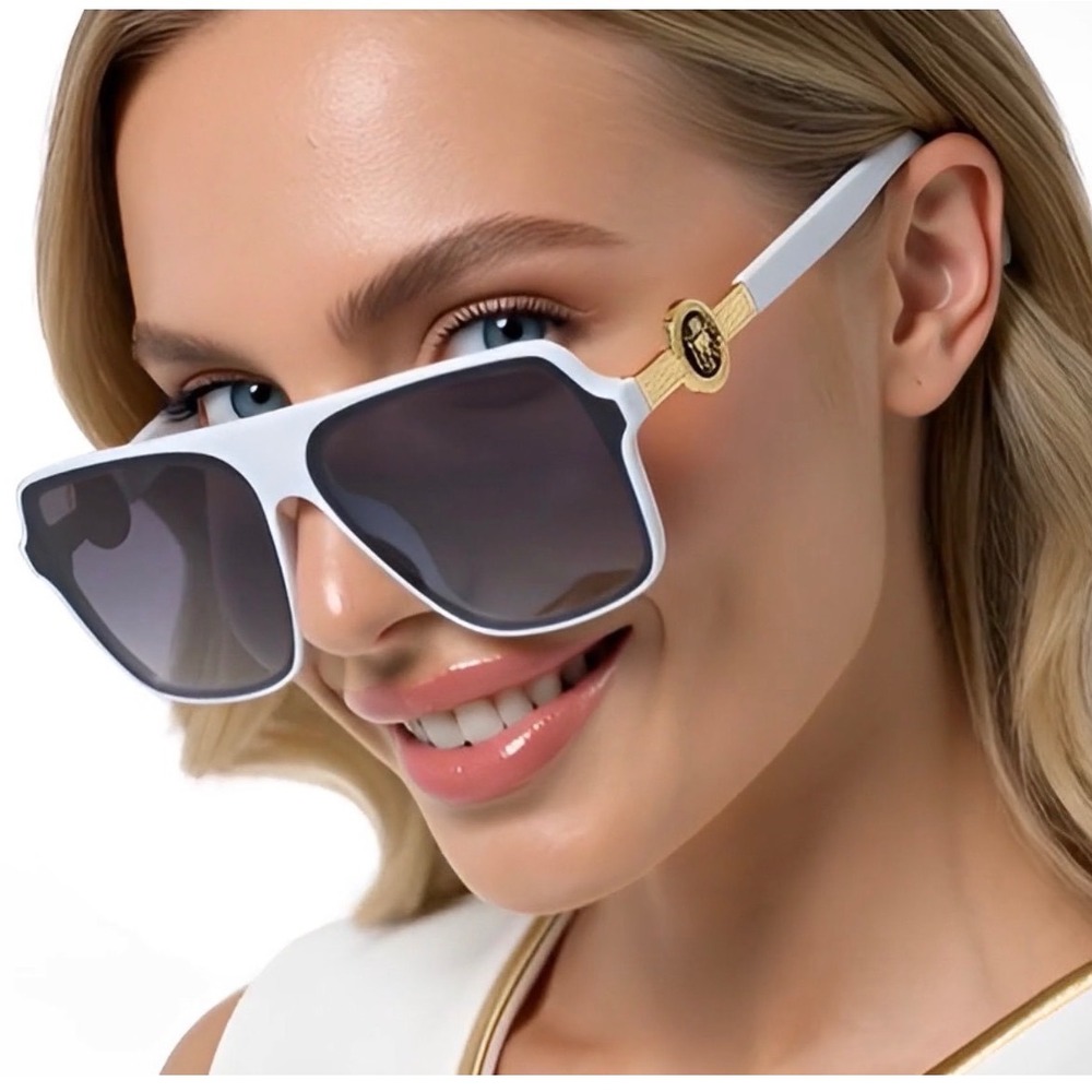 Oversized White Square Sunglasses Gold Fashion Aviator Flat Top Lentes Gafas New
